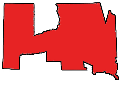 A map of South Dakota, with most of its reservations removed. Two interior reservations, Crow Creek and Lower Brule, were not excised.