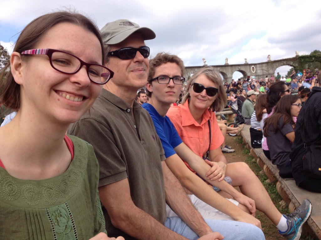 Allison, Bob, Thomas and Kelly in the stands for a joust at the Texas Renaissance Festival.