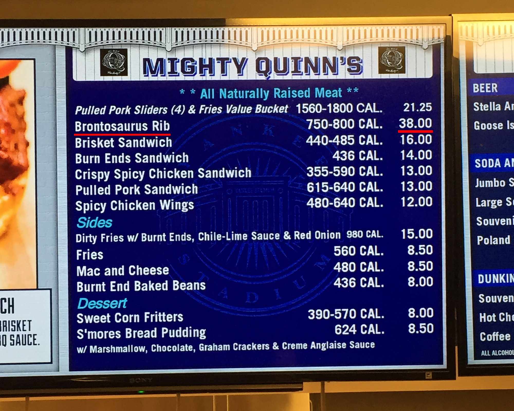 What's on the Yankee Stadium menu?