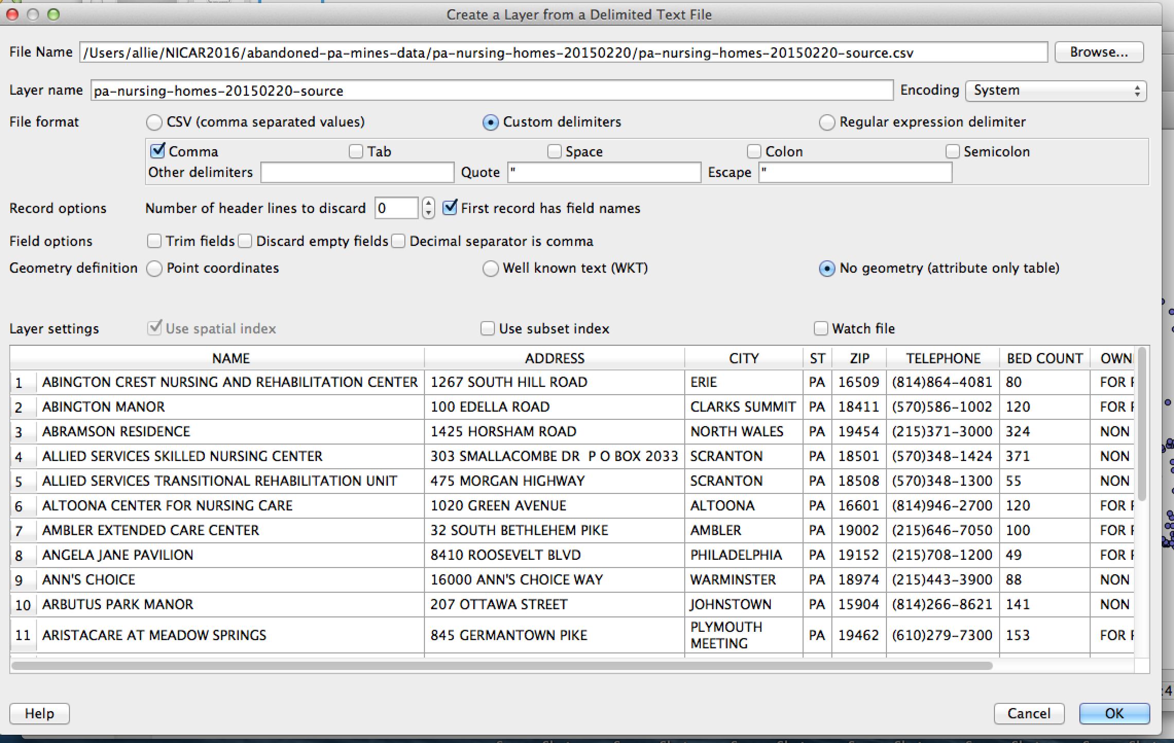 non-geo csv upload